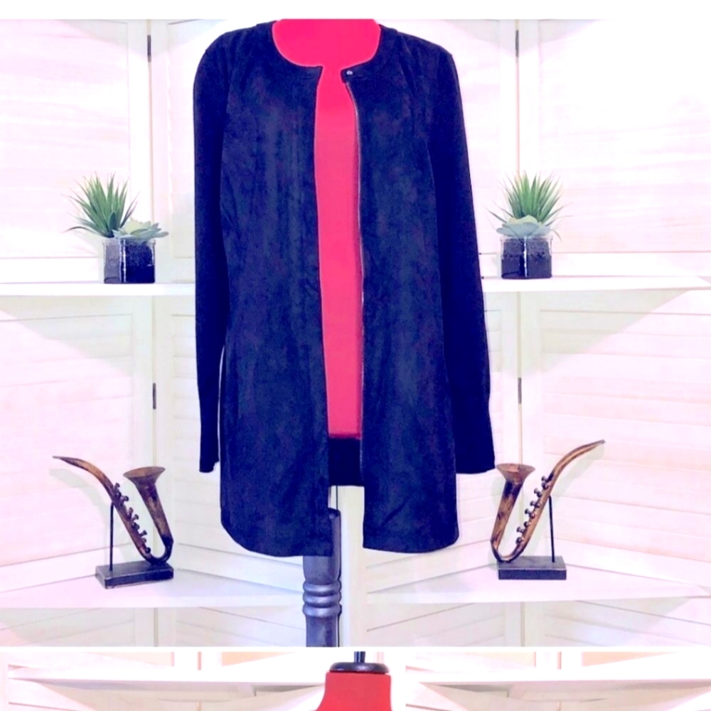 H by Halston soft navy zippered mini dress coat sz 10